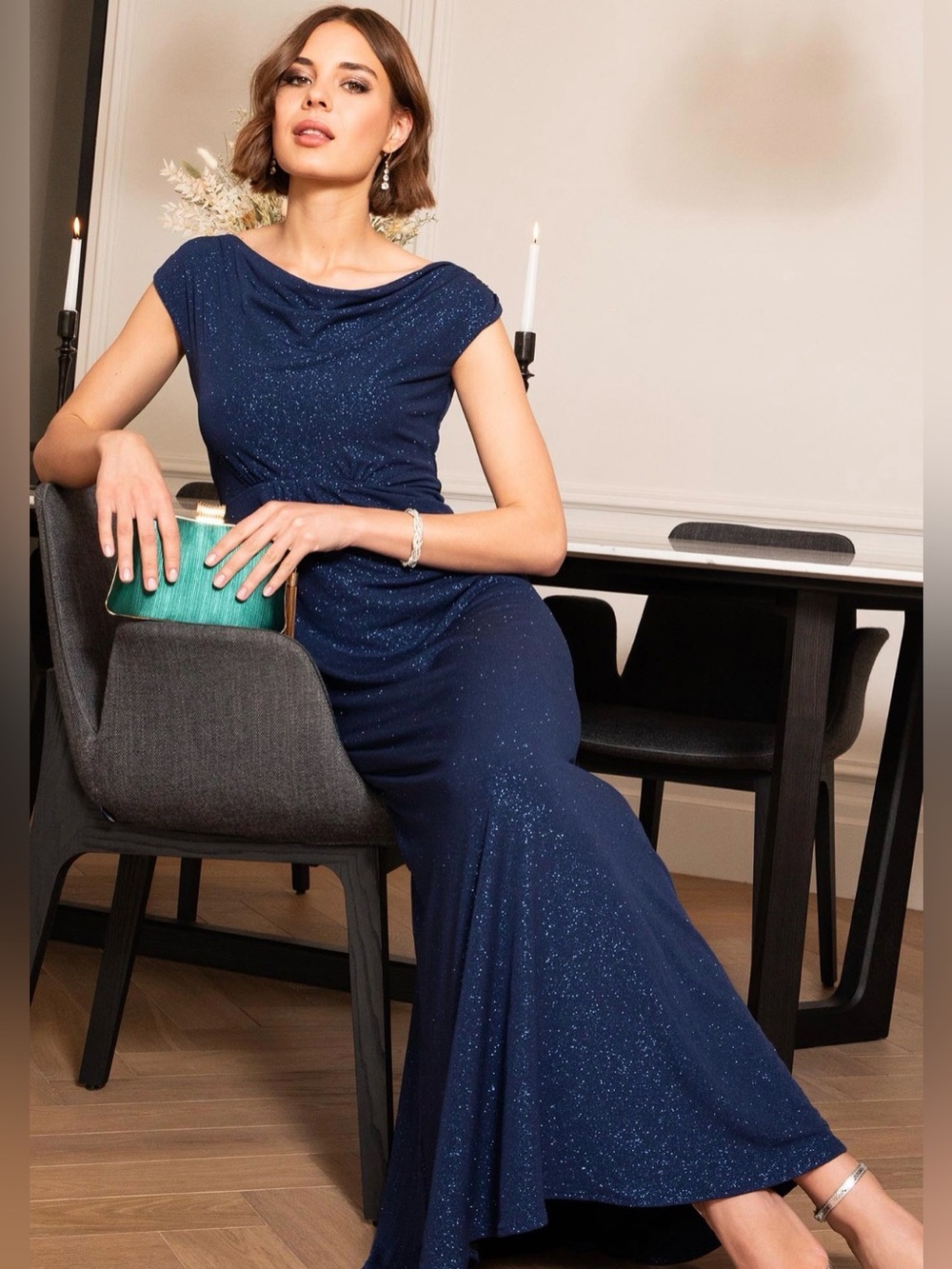 Jessica McClintock Vintage Gunne Sax Navy Evening Dress Sparkles Cocktail M